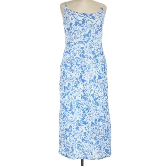 Quince 100% European Linen Scoop Neck Midi Dress M Blue Floral Waterfall NWT - Picture 2 of 8